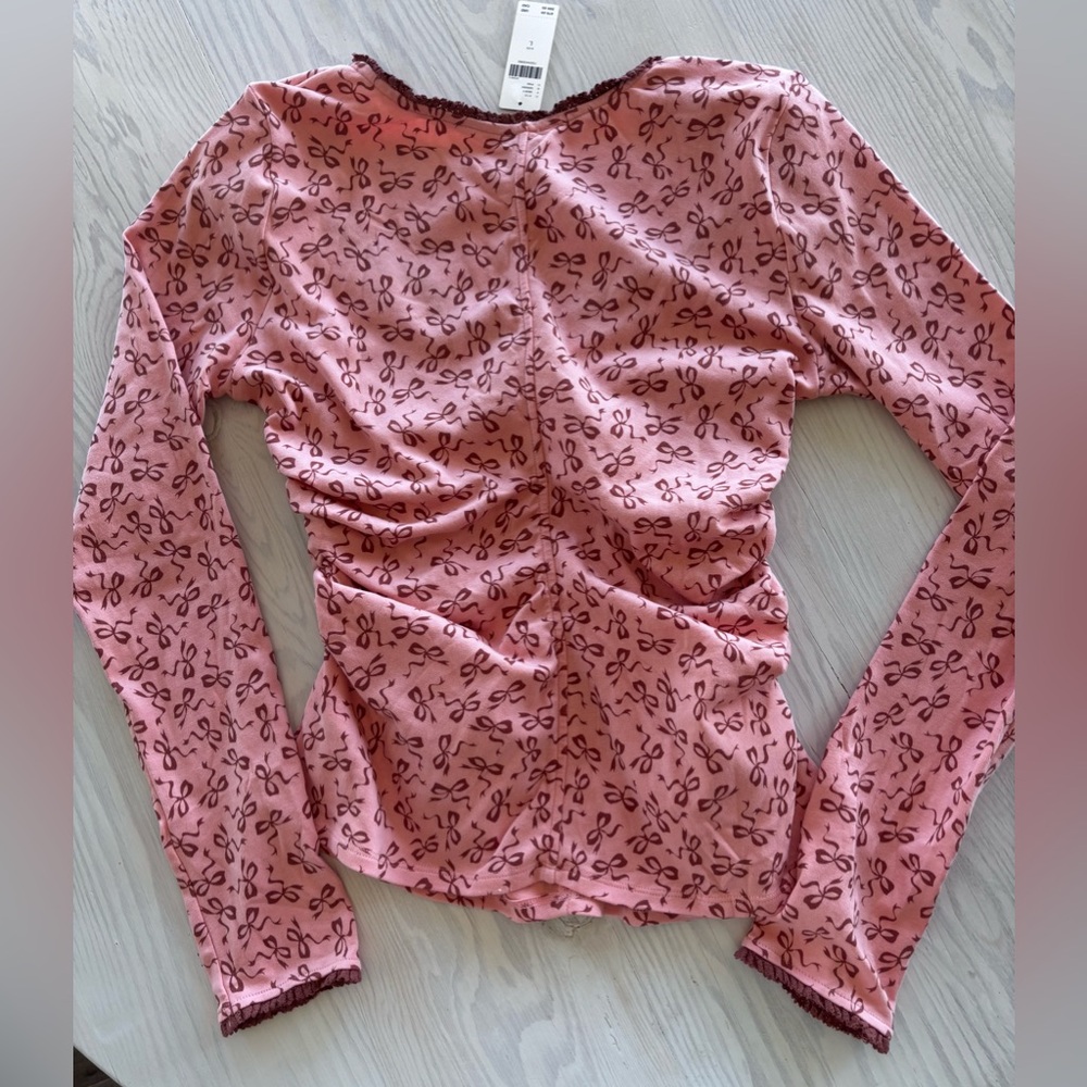 Maeve Bow Print V-Neck Top, Size M - Picture 4 of 4